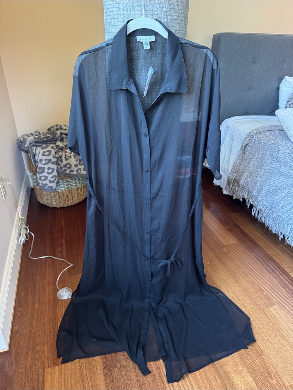 Topshop Black Sheer Button-Front Maxi Coverup